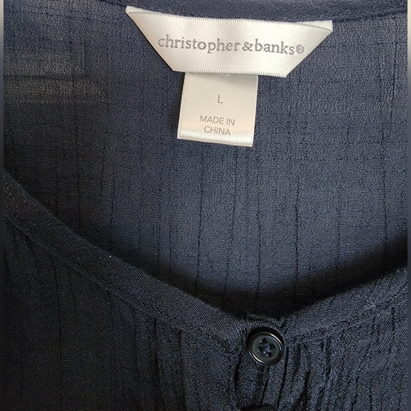 CHRISTOPHER & Banks blue 6 button short sleeve rayon blend top Large - Picture 3 of 7